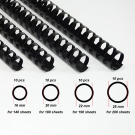 RAYSON Pack of 40 Black 125-200 Sheets 21 Rings 16mm 20mm 22mm 25mm Multiple Sizes A4 Binding Combs