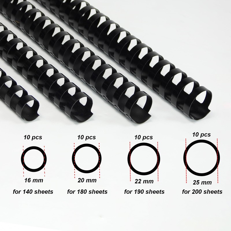 RAYSON Pack of 40 Black 125-200 Sheets 21 Rings 16mm
