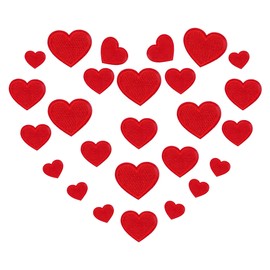 Pack of 24 Red Heart Embroidered Fabric Stickers, Iron-On Transfers, Heart for Iron-on, Mini Iron-On Patches, Embroidered Patches for Clothes, Hats, Backpacks, DIY Decoration Accessories