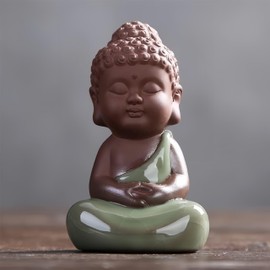 EVECILOO Ceramic Cute Baby Buddha Statue, Purple Clay Peaceful Rulai Buddha Statue, Happy Baby Buddha Statue, Monk Figurine, Office Desktop Mini Statue, Tea Ornaments, Monk Home Decoration (1)