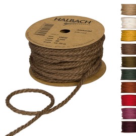 Halbach Seidenbänder Premium Jute Twine | Width: 5 mm Length: 20 m | Jute Rope for Decorations, Jute Cord Made of 100% Natural Jute for Garden and Gift Wrapping, Colour: Brown