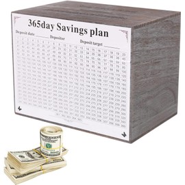 Large Piggy Bank, Adult Wooden Cash Box, 365-day Money Challenge Box, Children's Money-Saving Gift, Suitable for Travel Funds, car Funds, You can only, Grey (White)