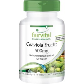 Fairvital | Graviola Frucht Kapseln 500mg - HOCHDOSIERT - VEGAN - 120 Kapseln