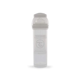 Twistshake Anti Kolik Babyflasche mit Trinksauger aus Weichem Silikon, Trinkflasche mit Bodenventil gegen Koliken und Sauger Größe Groß, Milchflasche, 330 ml, BPA Frei, ab 4 Monate, Weiß