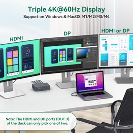 JCYMELE JCYMELE Thunderbolt Docking Station 3 Monitors 4K@60Hz for M1 M2 M3 M4 MacBook Pro/Air with DisplayLink Technology, 19 in 1 USB C Dock with 2 HDMI & 2 DisplayPort, PD 100W, QC 18W, USB 3.2 10 Gbps