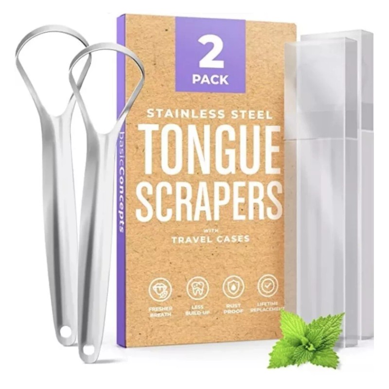 BASIC CONCEPTS Tongue Scraper 2 Pack Reduce Bad Breath Travel