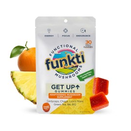 funkti Focus Mushroom Gummies for Adults, Mushrooms Supplement with Cordyceps, Lion’s Mane, Chaga, B6, B12, Green Tea - Get Up Gummies, One Per Day - Max Strength