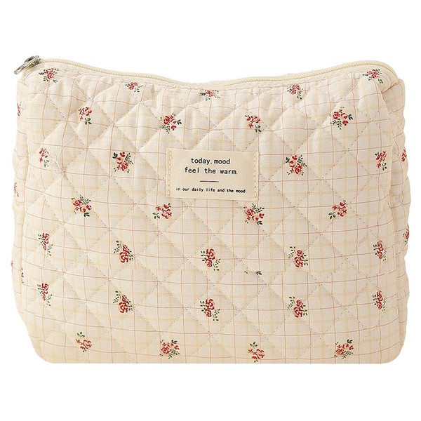 CHAMAIR Cosmetic Bag 3 Pieces Quilted Cosmetic Bag Large Cosmetic Bag Aesthetic Floral Toiletry Bag Cotton Travel Skincare Bag for Women Girls, Style C6, Cosmetic bag