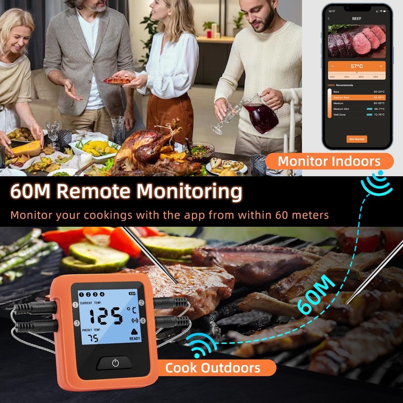 Mcbazel Smart Bluetooth Meat Thermometer with 4 Probes, Digital Food