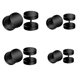 LAURITAMI 5 Pairs 16G Stainless Steel Stud Earrings Set Hoop Earrings Fake Ear Plugs Black Silver Screw Helix Tragus Piercing 4-12 mm, stainless steel