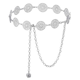 Xinjoduz Chain Belt, Gold Waist Chain Women's Adjustable Golden Belt Adjustable Metal Buckle Vintage Waist Belt Waist Chain Belt for Dress Jeans Jumper, silver