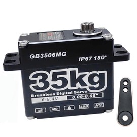 GOTECK 35KG Brushless Digital Servo Large Torque 8.4V Full Metal Gear IP67 Waterproof Steering Servo with 25T Servo Horn for 1/6 1/8 1/10 RC Crawler Car Robot Boat Truck Robot Parts (35KG(8.4V)-180°)