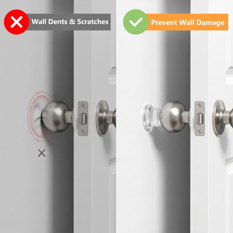 Jayen Door Stoppers for Wall, 1" Thick Clear Door Knob