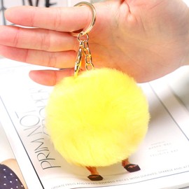 Soleebee Artificial Rabbit Fur Keychain, Fluffy Ball Pom Pom Key Chain, Bag Charm, Backpack Accessories, Car Key Ring for Women/Girls, yellow