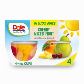 Dole Fruit Bowls Cherry Mixed Fruit in 100% Juice Snacks, 4oz 4 Total Cups, Gluten & Dairy Free, Bulk Lunch Snacks for Kids & Adults