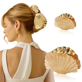 2 PCS Metal Hair Clips for Women, Durable & Elegant Shell Gold Hair Clips for Styling, Metal Claw Clips for Thick Thin Hair, Strong Hold Fashion Hair Accessories Holiday GIfts(Big & Small)