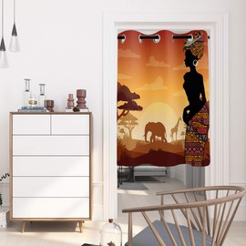 BABE MAPS Thermal Insulated Grommet Blackout Curtains for Bedroom 72 Length Window Treatment Home Decor Curtains for Living Room, African Women Window Drapes 1 Panel- Sunset Calm Evening