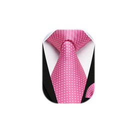 HISDERN Men's Tie with Pocket Square Dot Ties Wedding Classic Business Tie Polka Dot and Handkerchief Set, A-Pink