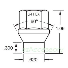 20 Open End ET Conical Lug Nuts 14x1.50 with Center Washers 0.31" Shank 0.62" Dia 1.06" Length