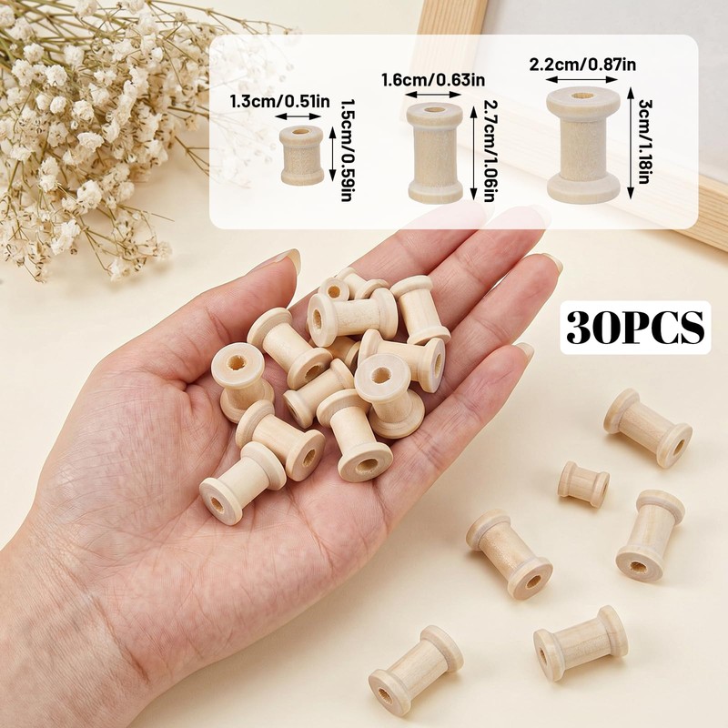 30 PCS Wooden Spools of Crafts, Empty Natural Wood Thread