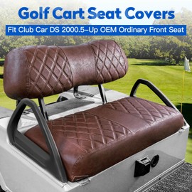 NOKINS 4PCS Golf Cart Diamond Seat Covers Kit, Front and Rear Seat Covers Fits Club Car DS 2000.5-Up Standard Seat Cushion, Club Car DS Vinyl Seat Covers Accessories (Brown Brown 8438)