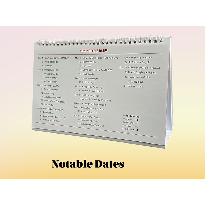2026 Desktop Calendar Freestanding Flip Month to View Spiral Bound
