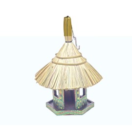 Artisan Hexagonal Thatched Bird Table – Green