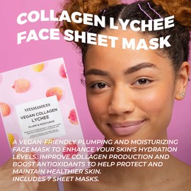 Vitamasques Vitamasques Vegan Collagen Lychee Face Sheet Mask Plumping & Moisturizing Facial Mask with Lychee Extract & Hyaluronic Acid - Natural & Biodegradable