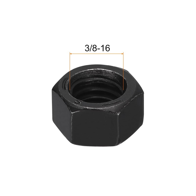 sourcing map 3/8-16 Hex Nuts, Carbon Steel Grade 8.8 Black