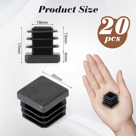 OSDUE 20PCS Square 20 * 20mm Plastic End Caps, Furniture Caster Cups,Non-Slip Furniture Pads, for Bed Cabinet Sofa Tables Desks Chairs Bed Furniture Foot (Black), Prevent Scratches & Damage