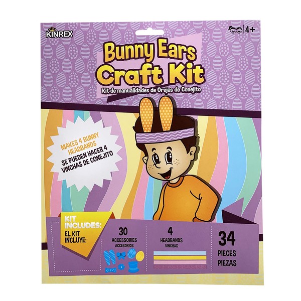 KINREX Easter Day Craft Kit - Paper Bunny Ears Crafts for Kids - Makes 4 Bunny Headbands - 34 Pieces