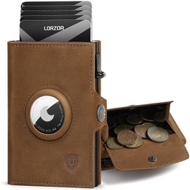 LORZOR AirTag Wallet with XXL Coin Compartment for 10+ Coins, Slim Wallet AirTag, Men's Genuine Leather Wallet, AirTag Wallet Men's Wallet, Card Holder RFID Protection, Smart Wallet, Wallet, brown