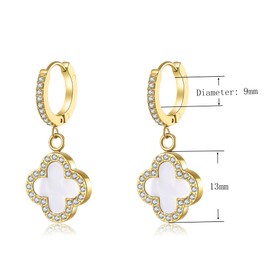 AIPPK Clover Earrings for Women White Van Cleef Clover Hoop Earrings 18K Gold Plated Four Leaf Lucky Drop Earrings Jewelry Gifts