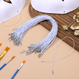 100 PCS Elastic Cords with Metal Ends, 37cm/14.5 Inch Elastic Barbed Cord Barbs Fastener Ends Round Loop Stretch Loop Band, Hat Chin Cords Strap for Party Mask Making DIY Hat Badges Signs, White