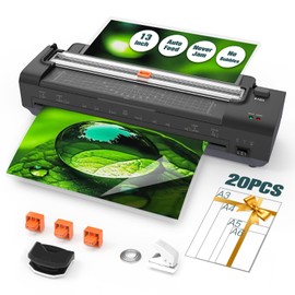 13 Inch Laminator Machine with Auto Paper Feed, Never Jam A3 Thermal & Cold Lamination, 20 Laminating Sheets, 10-in-1 Laminator with Cutter, Trimmer & Corner Rounder for Office School Home Use Black