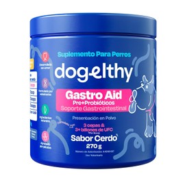 Dogelthy Gastro Aid. Pre + Probioticos con +3 Billones de UFC x Scoop. Suplemento para Perros. Complemento para Croquetas o Dieta Barf de 270g (Cerdo)
