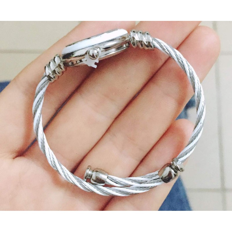 Womens Silver Classic Twisted Band Bracelet Round Wrist Watch White