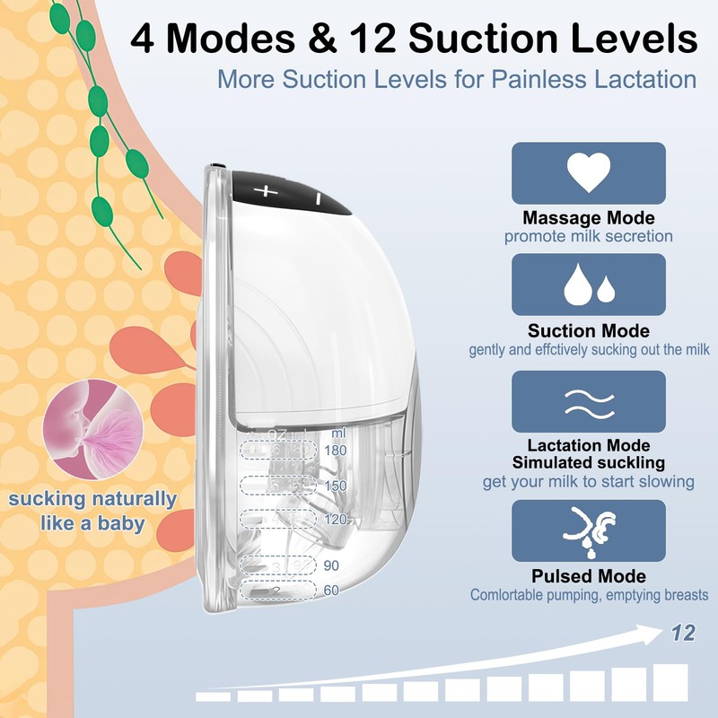 Electric Breast Pump, 4 Modes and 12 Levels, Handsfree Breast