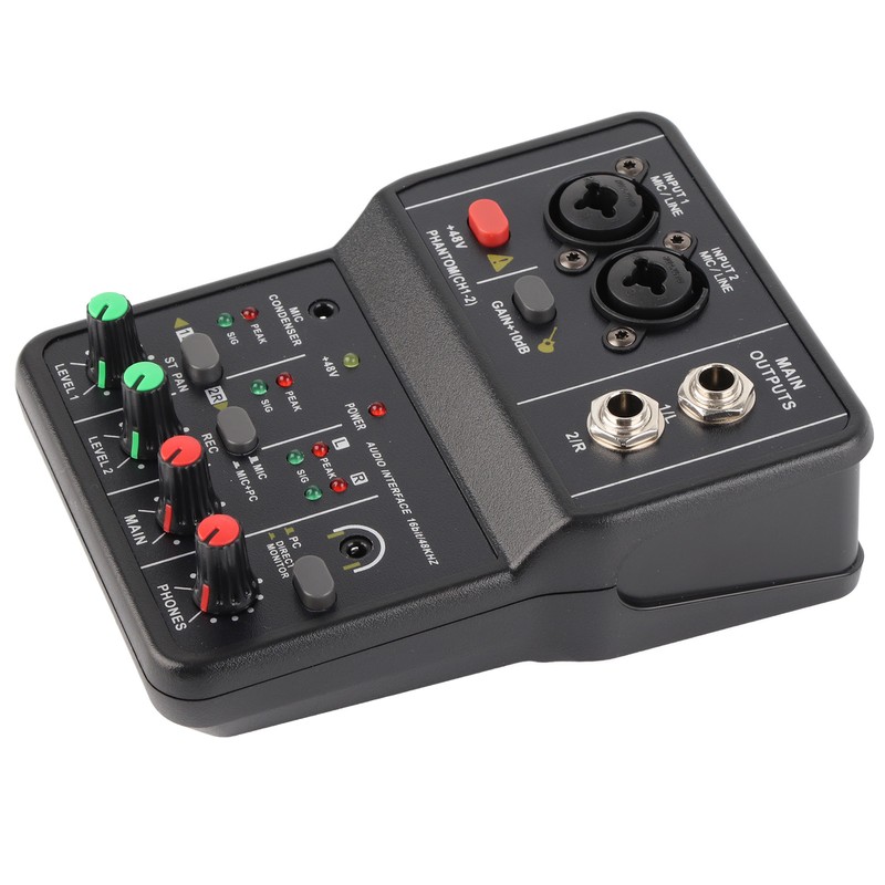 2 Channels Audio Mixer USB 48V Phantom Power Compact Sound