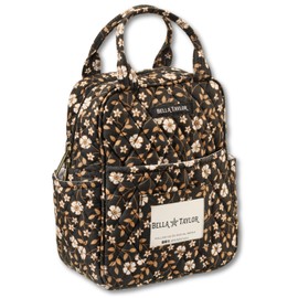 Bella Taylor Country Floral Feedsack Collection, Quilted Cotton Food Safe PEVA Lined Lunch Tote for Women, Vintage Vine Black