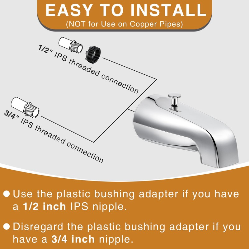 Enhon Tub Spout with Rear Diverter, Bathtub Spout Fitting 1/2-Inch