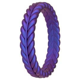 ThunderFit Silicone Wedding Rings for Women, Braided Pattern Engagement Bands 4.6mm Wide 2.2mm Thick - 1/8/9 Variety Multipack (Galaxy, Size 11.5-12 (21.9mm))