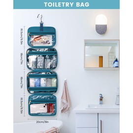 LOVEVOOK Women's Toiletry Bag, Waterproof Hanging Toiletry Bag, Foldable Wash Bag, Cosmetic Bag, Large with 360° Rotating Hooks, Wash Bag for Women, Sea blue