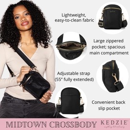 KEDZIE Midtown Crossbody Bag Lightweight Purse for Women - Black