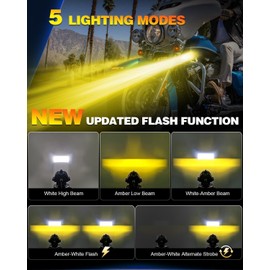 BraveWAY 100W Motorcycle Fog Lights Kit Auxiliary Driving Light Amber White Dual Color Strobe Modes with 6FT Waterproof Wiring Harness Kit Remote Switch, Pair