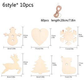 60 Pieces Wooden Baubles Wooden Christmas Decorations Natural Wood Slices Paintable Christmas Ornaments Pendant for DIY Crafts Christmas Tree Decorations Xmas Holiday Hanging Decorations