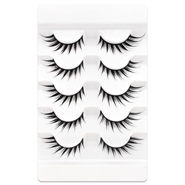 Falsche Wimpern Manga Wimpern Wet Look D-curl Cat-Eye Japanese Style Cosplay Spiky Anime Lashes 20mm Long Dramatic Thick Faux Mink Doll Eyelash Wispy Individual Clusters 5 Paare Pack(AL05)