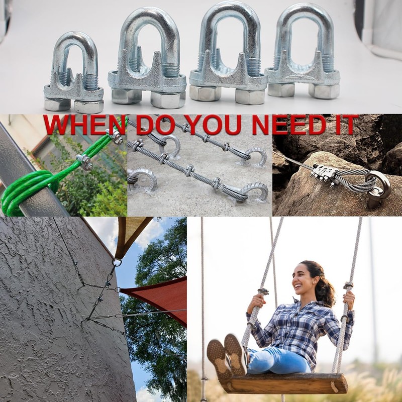 23/32 Inches Wire Rope Clamp,Heavy Duty U-Bolt Cable Clips,Zinc Plated