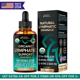 USDA Organic Lymphatic Drainage Supplement with Echinacea | Elderberry | Dandelion | Rosehip | Cleavers | Calendula | Burdock - Made in USA - Lymph System Drops, 2 fl oz