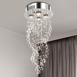 Luxury Crystal Ceiling Light Fixture, Modern Spiral Raindrop Crystal Chandelier 4-Lights Flush Mount Lamp Ceiling Lighting for Dining Room, Bedroom, Living Room, Foyer, Staircase